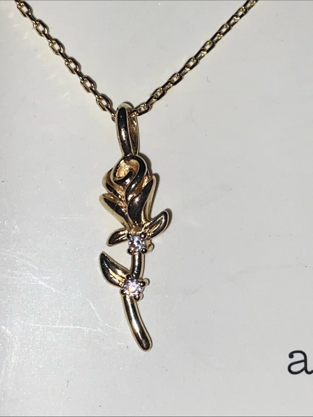 a new day Gold Rose Stem Pendant Necklace with Cubic Zirconia Accents